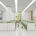 Modern Office Environment With White Green Cubicles Plants And Ceiling Light Strips 3d model