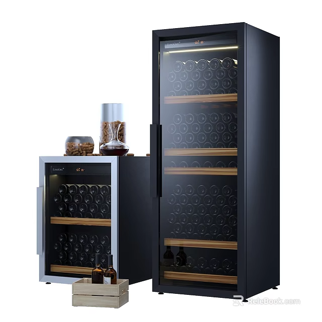 Modern Wine Storage Cabinet With Glass Door And Wooden Shelves For Bottle 3d model 