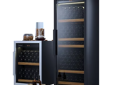 Modern Wine Storage Cabinet With Glass Door And Wooden Shelves For Bottle 3d model