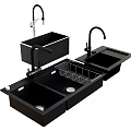 Modern Kitchen Faucet With Black Double Basin Sink And Stainless Steel Dish Rack