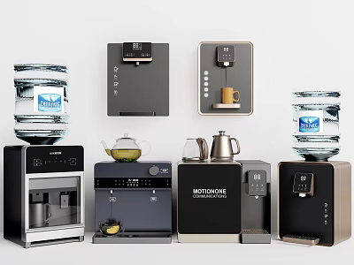 Modern Household Electrical Appliances Including Water Dispensers Coffee Machines And Kettles 3d model