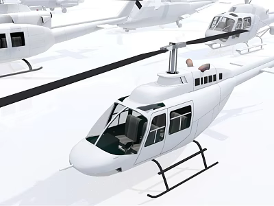 Multiple White Helicopters With Rotor Windows And Landing Gear In Foreground View 3d model