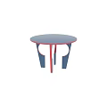 Round Coffee Table with Blue Tabletop and Red Edge Blue Legs Modern Hollow Out Design