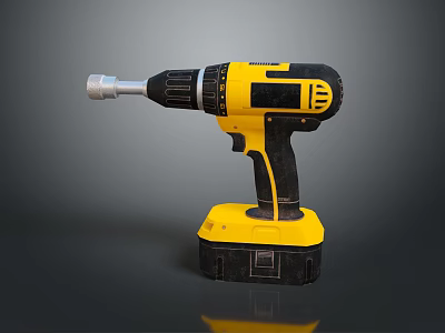 Yellow And Black Cordless Drill With Battery Operated Power Tool Design 3d model