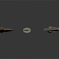 Three Ancient Weapons With Long Short And Curved Blades And Decorative Carvings