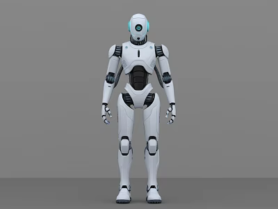 Smart Humanoid Robot With White And Black Appearance Circular Head And Blue Eye Sensor 3d model
