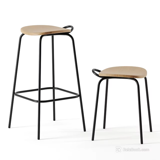 Modern Minimalist Bar Stools With Black Metal Frames And Light Wooden Seats 3d model 
