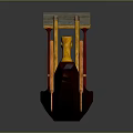 Traditional Wooden Water Transport with Curved Canopy Red Seat and Yellow Oars