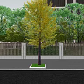 Modern Building Facade With Metal Railings Green Plants And Stone Pavement