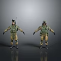 Two Military Action Figure Models With Tactical Gear Standing On Gray Background 3d model