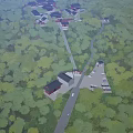 Aerial View of Ancient Architecture Complex with Lush Trees and Illuminated Roads