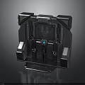 High Tech Equipment Console With Black Metal Frame Green Display Side Panels And Base Platform