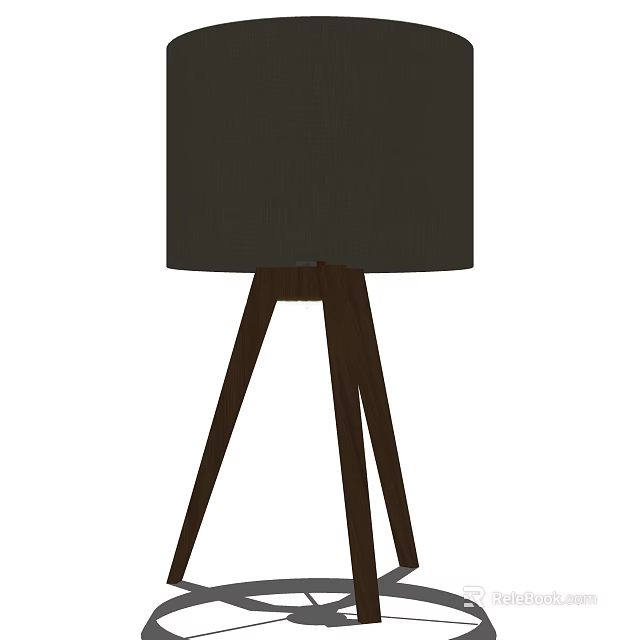 Modern Table Lamp With Dark Fabric Shade And Wooden Tripod Stand 3d model 
