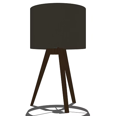 Modern Table Lamp With Dark Fabric Shade And Wooden Tripod Stand 3d model