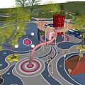 Garden Landscape for Children's Play Area With Slide Colorful Ground And Trees