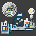 Science Themed Wall Decor Featuring DNA Helix Microscope And Lab Equipment 3d model