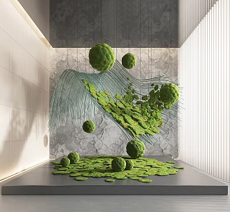 Modern landscape moss ball art installation 3d model