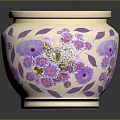 Decorative Ceramic Jar With Purple Floral Patterns And Leaf Designs 3d model