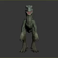 3D Rendered Green Dinosaur Model With Blue Patterns Open Mouth Standing Pose Gray Background
