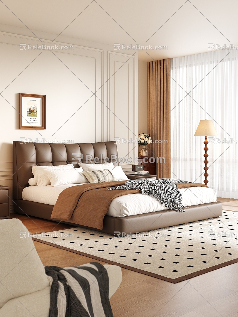 Modern Middle Style Double Bed 3d model