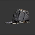 Household Supplies With Black Garbage Bags Wooden Boards Metal Strips And Small White Box