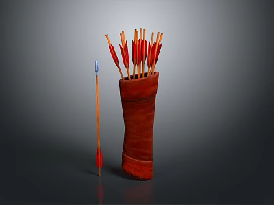 Handcrafted Traditional Arrow Weapon Stored in Leather Quiver with Extra Arrow 3d model