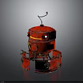 Red Metallic Robot Character With Round Body Rusty Texture Antenna And Eye Component