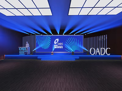 OADC Event Stage Design With Blue Lighting And Large Screen Display Setup 3d model
