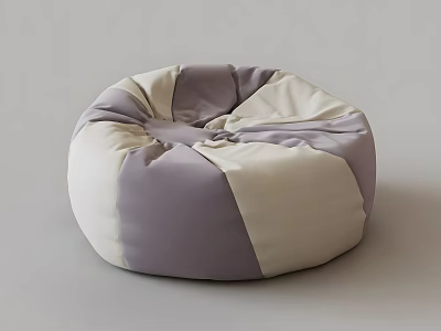 Comfortable Round Fabric Bean Bag Chair In Purple And Cream Colors 3d model