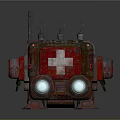 Vintage Medical Mechanical Vehicle With Red Cross Headlights Antenna And Rings