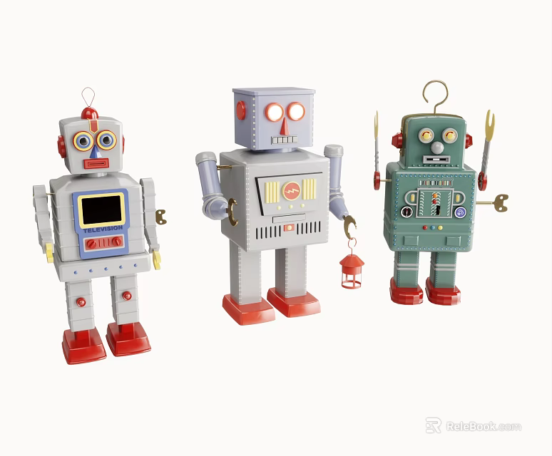 Vintage Smart Machines Robot Toys Featuring Assorted Colors And Retro Mechanical Design 3d model 
