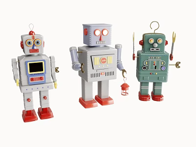 Vintage Smart Machines Robot Toys Featuring Assorted Colors And Retro Mechanical Design 3d model