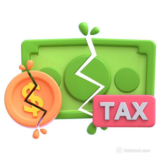 Unique Decorative Ornament Set With Cracked Dollar Banknote Split Coin And TAX Label 3d model 