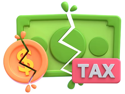Unique Decorative Ornament Set With Cracked Dollar Banknote Split Coin And TAX Label 3d model