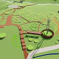 Garden Landscape Design Featuring Winding Pathways Green Lawns Circular Areas And Pavilion