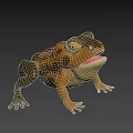 Brown And Yellow Frog Toy With Black Spots Open Mouth Large Eyes On Black Background