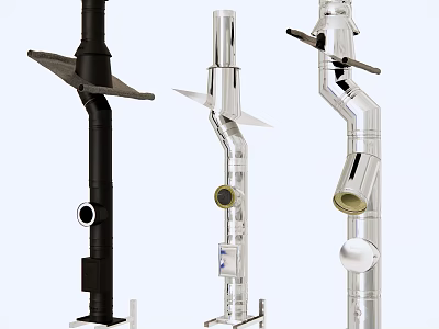 Industrial Metal Pipes with Different Black and Silver Designs Featuring Blades and Circular Components 3d model