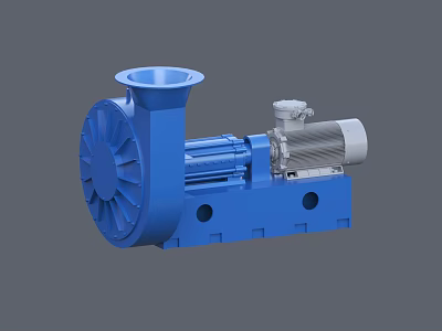 High Performance Blue Industrial Centrifugal Fan With Impeller Motor And Mounting Base 3d model