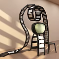 Modern Spiral Art Installation With Black Frame White Panels And Round Green Screen
