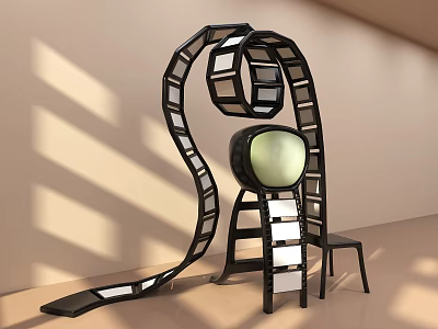 Modern Spiral Art Installation With Black Frame White Panels And Round Green Screen 3d model