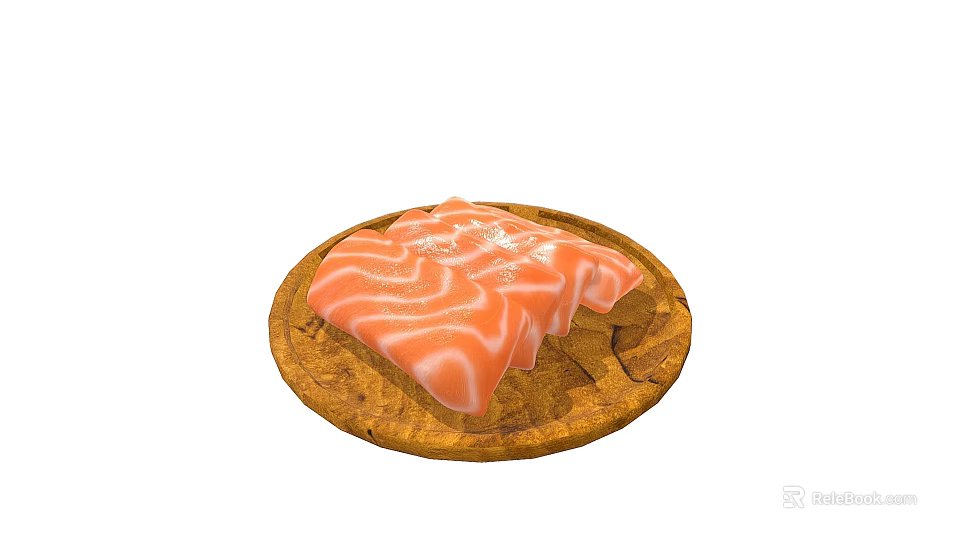 Fresh Salmon Fillet With Pink And White Stripes On Wooden Board 3d model 