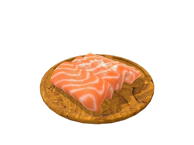 Fresh Salmon Fillet With Pink And White Stripes On Wooden Board 3d model