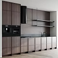 Modern Kitchen With Wooden Cabinets Integrated Appliances And Open Shelves