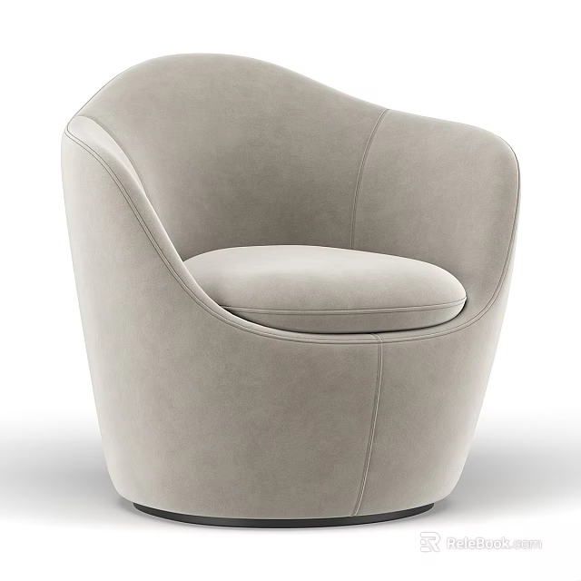 Modern Beige Single Seater Sofa With Curved Design And Soft Fabric 3d model