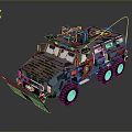 Military Armored Tank With Camouflage Paint Top Mounted Weapon Front Blade Six Wheels And Antenna