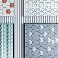 Modern Wall Decor With Hexagonal Polka Dot And Striped Patterns In Gray Red White Blue 3d model
