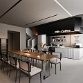 Modern Café Interior Design With Wooden Dining Table Chairs Coffee Bar Counter And Appliances
