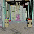 Grand Hall Interior With Gray Marble Walls Floor Golden Ceiling Stone Planters And Chandelier