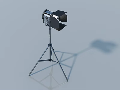 Silver Metal Spotlight On Tripod With Adjustable Barn Doors And Gray Background 3d model