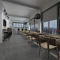 Modern Restaurant Interior With Open Layout High Chairs Dining Tables And TV 3d model